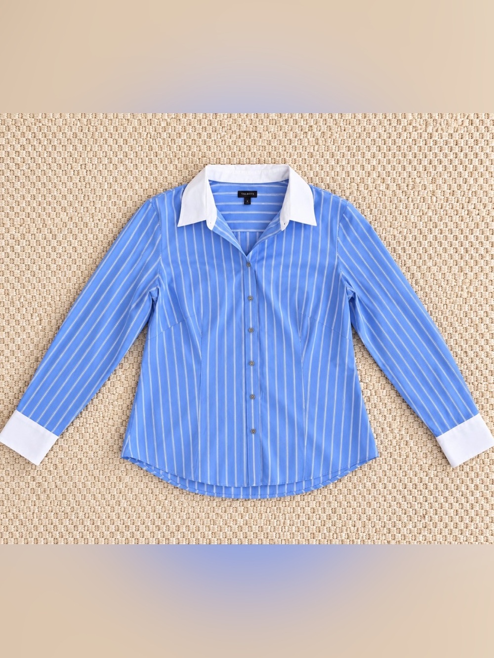 Talbots Non-Iron Blue Striped Stretch Cotton Button Down Shirt Size 10